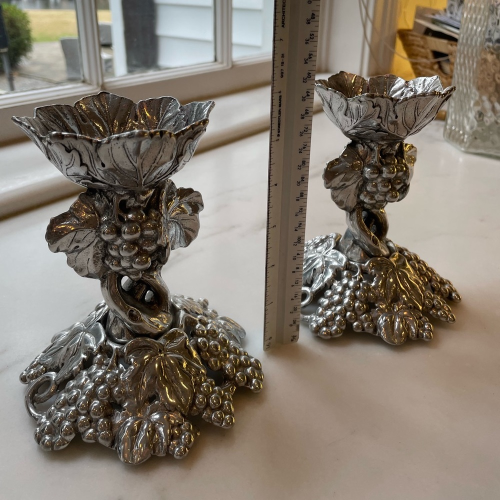 Arthur Court Grapes Aluminum 6” Weighted Candlesticks - Set of 2